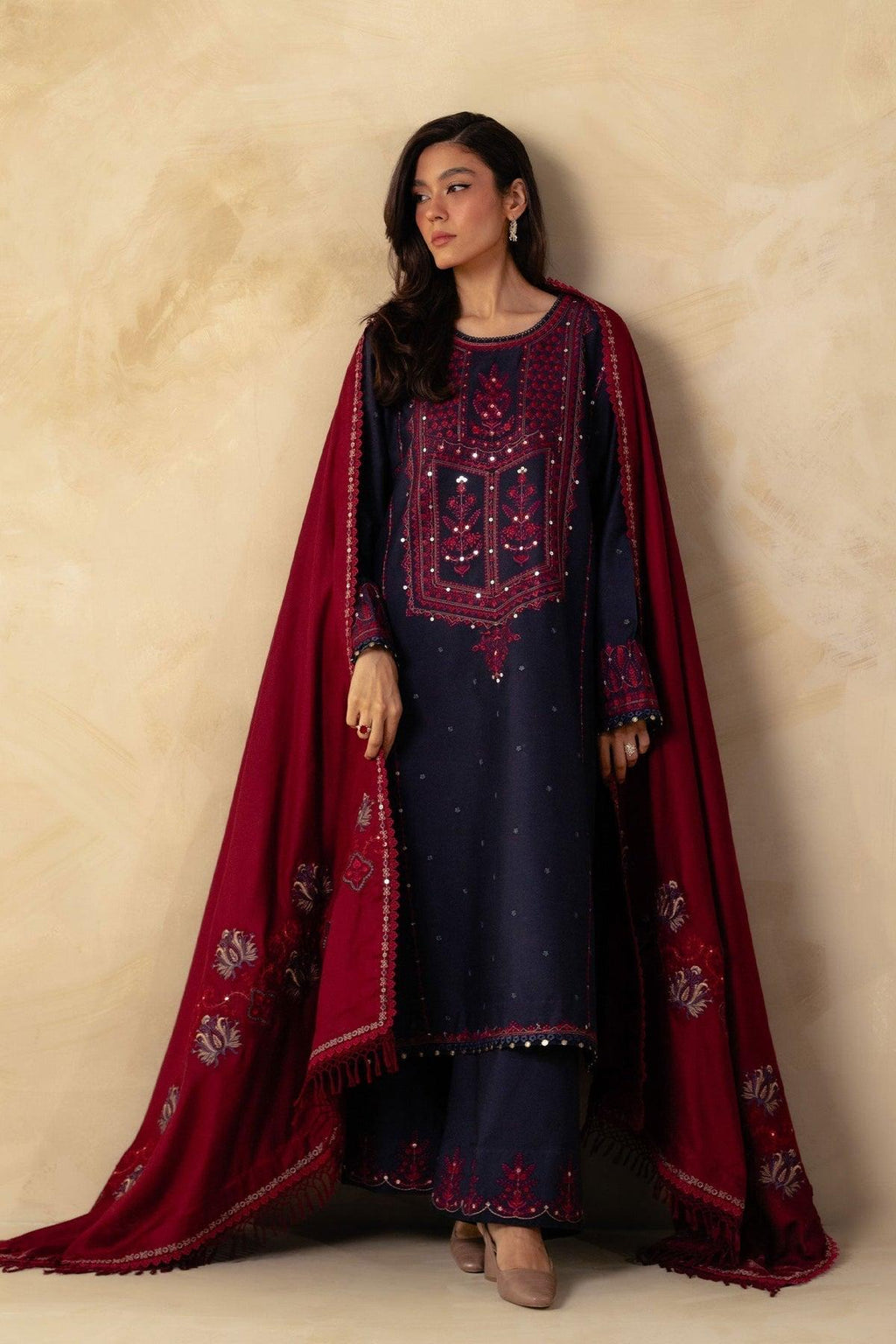 Winter COLLECTION 2026 Fabric Dhanak  3PC Embroidery collection S33