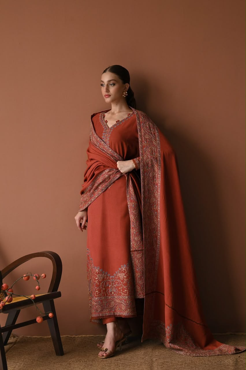 Winter COLLECTION 2026 Fabric Dhanak 3PC Embroidery collection NH11