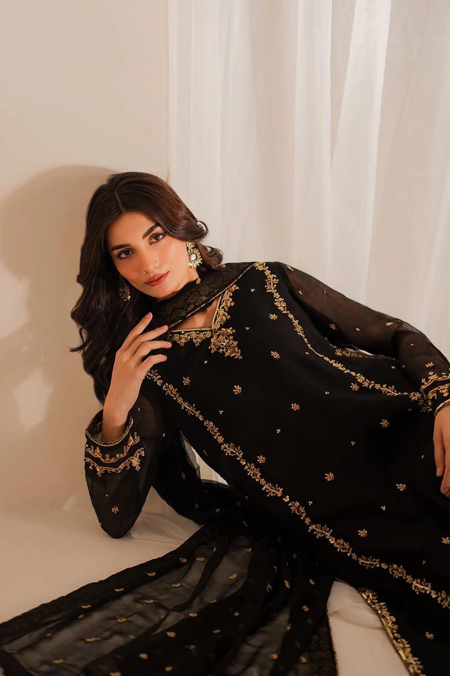 Heavy Embroidered Chiffon Front, Neck Patch & Embroidered side panel bunch