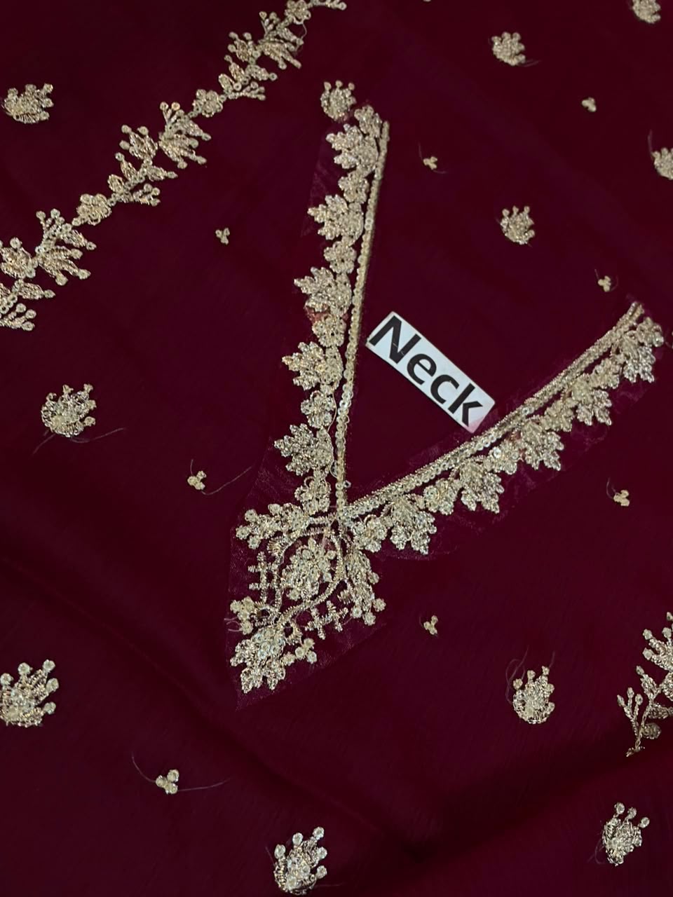 Heavy Embroidered Chiffon Front, Neck Patch & Embroidered side panel bunch
