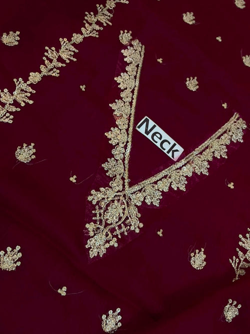Heavy Embroidered Chiffon Front, Neck Patch & Embroidered side panel bunch