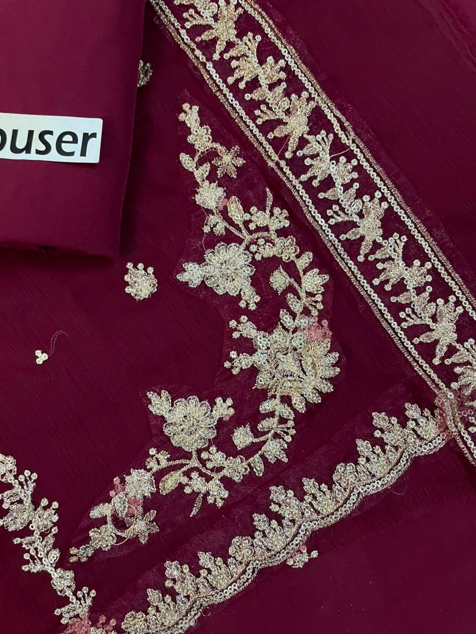 Heavy Embroidered Chiffon Front, Neck Patch & Embroidered side panel bunch