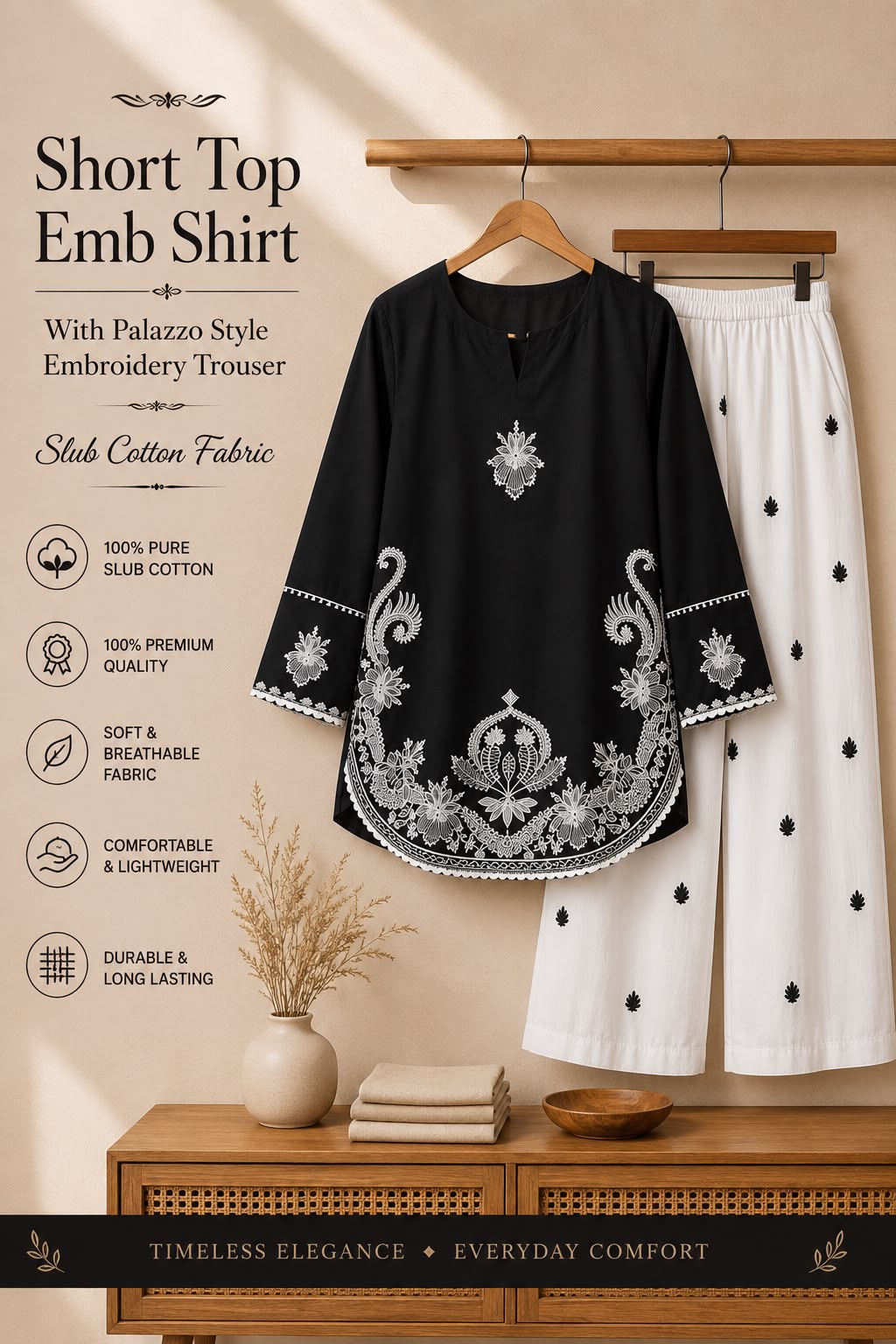 Trouser plain lawn with booty embroidery
