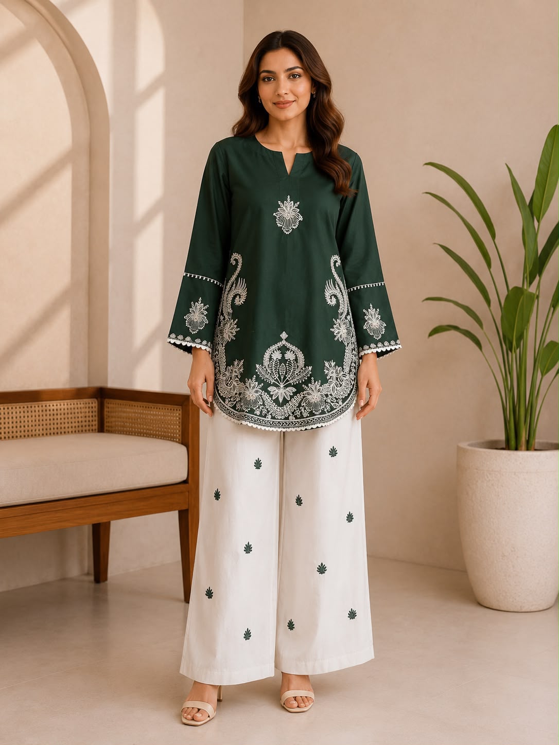 Trouser plain lawn with booty embroidery