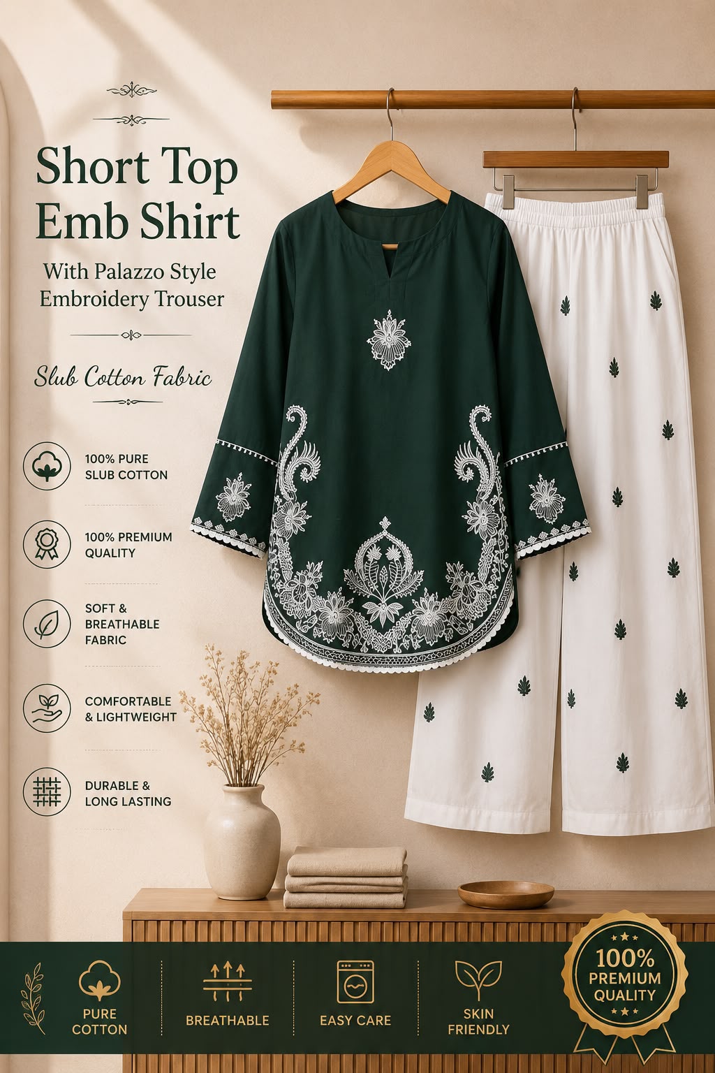 Trouser plain lawn with booty embroidery
