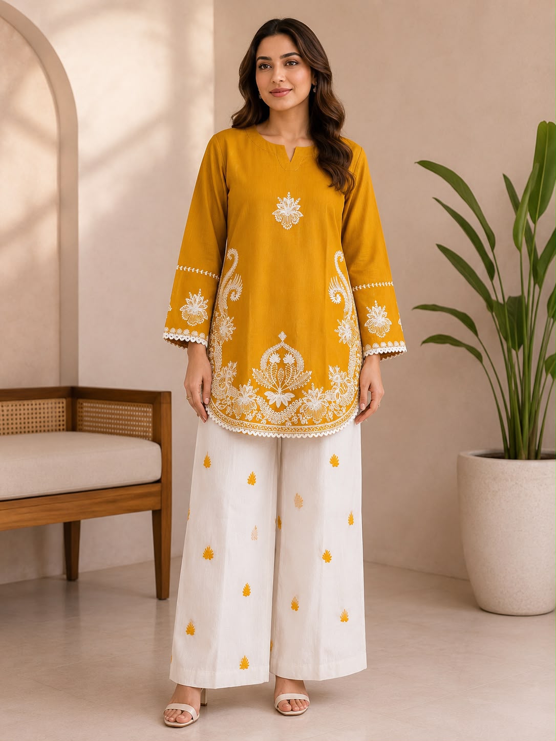 Trouser plain lawn with booty embroidery