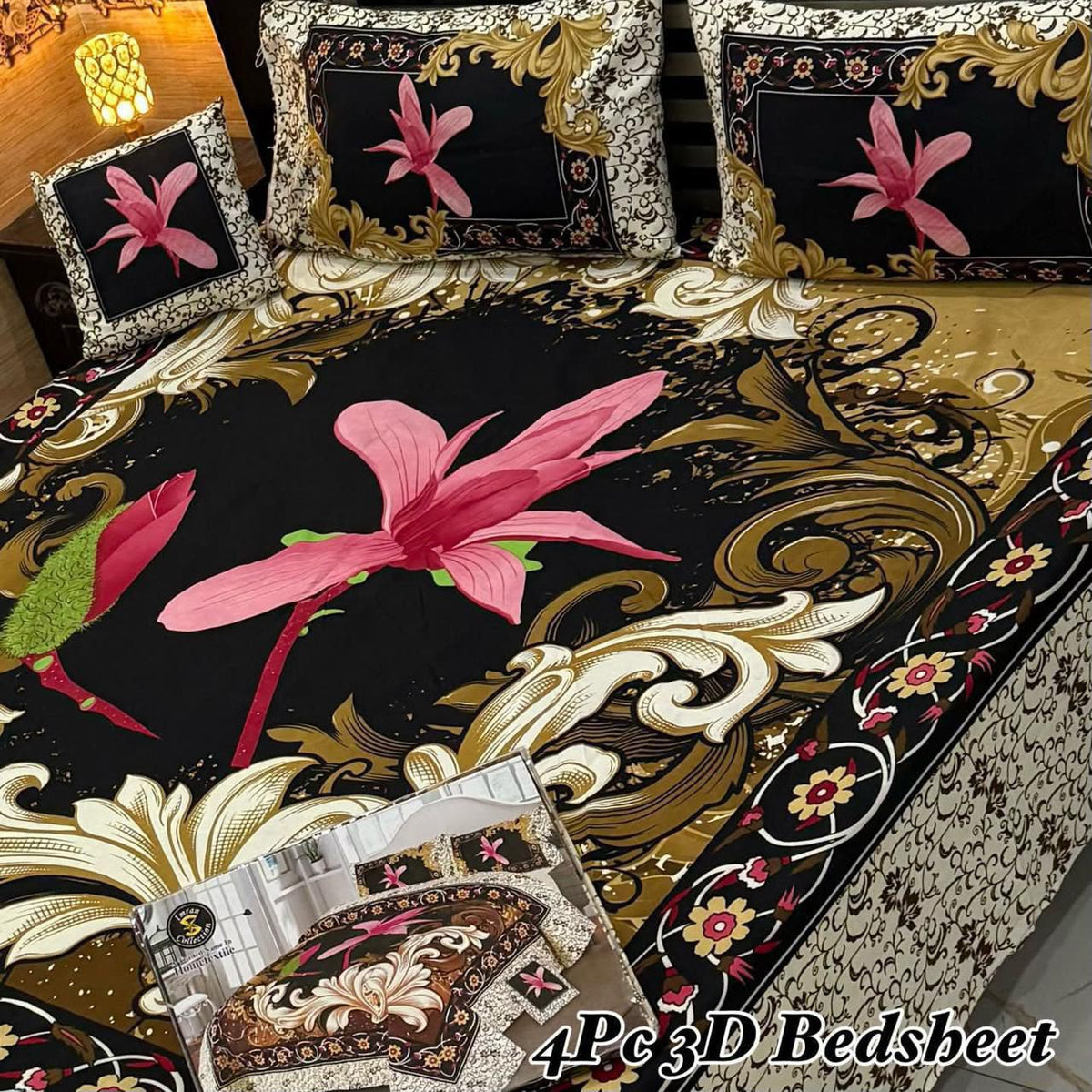 4Pc 3D Panel Bedsheet🔥 New variety stock
