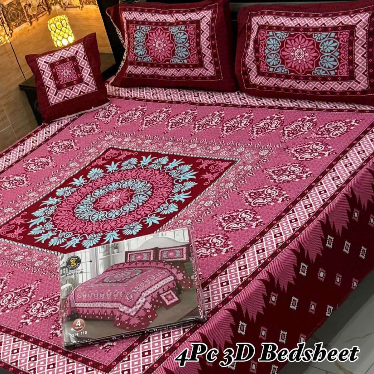 4Pc 3D Panel Bedsheet🔥 New variety stock