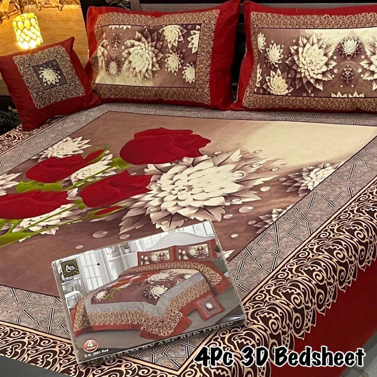 4Pc 3D Panel Bedsheet🔥 New variety stock