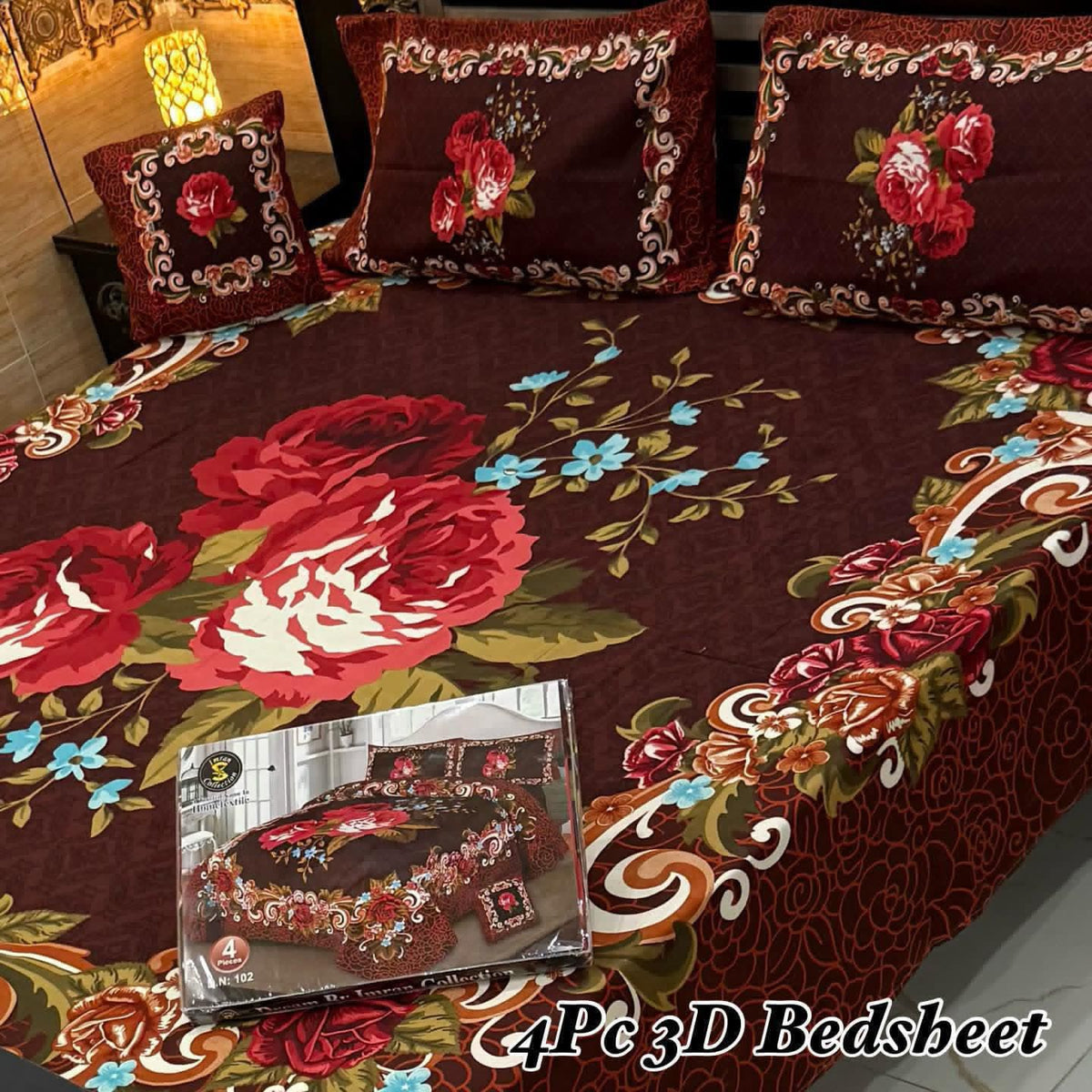 4Pc 3D Panel Bedsheet🔥 New variety stock