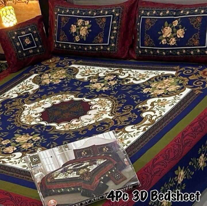 4Pc 3D Panel Bedsheet🔥 New variety stock