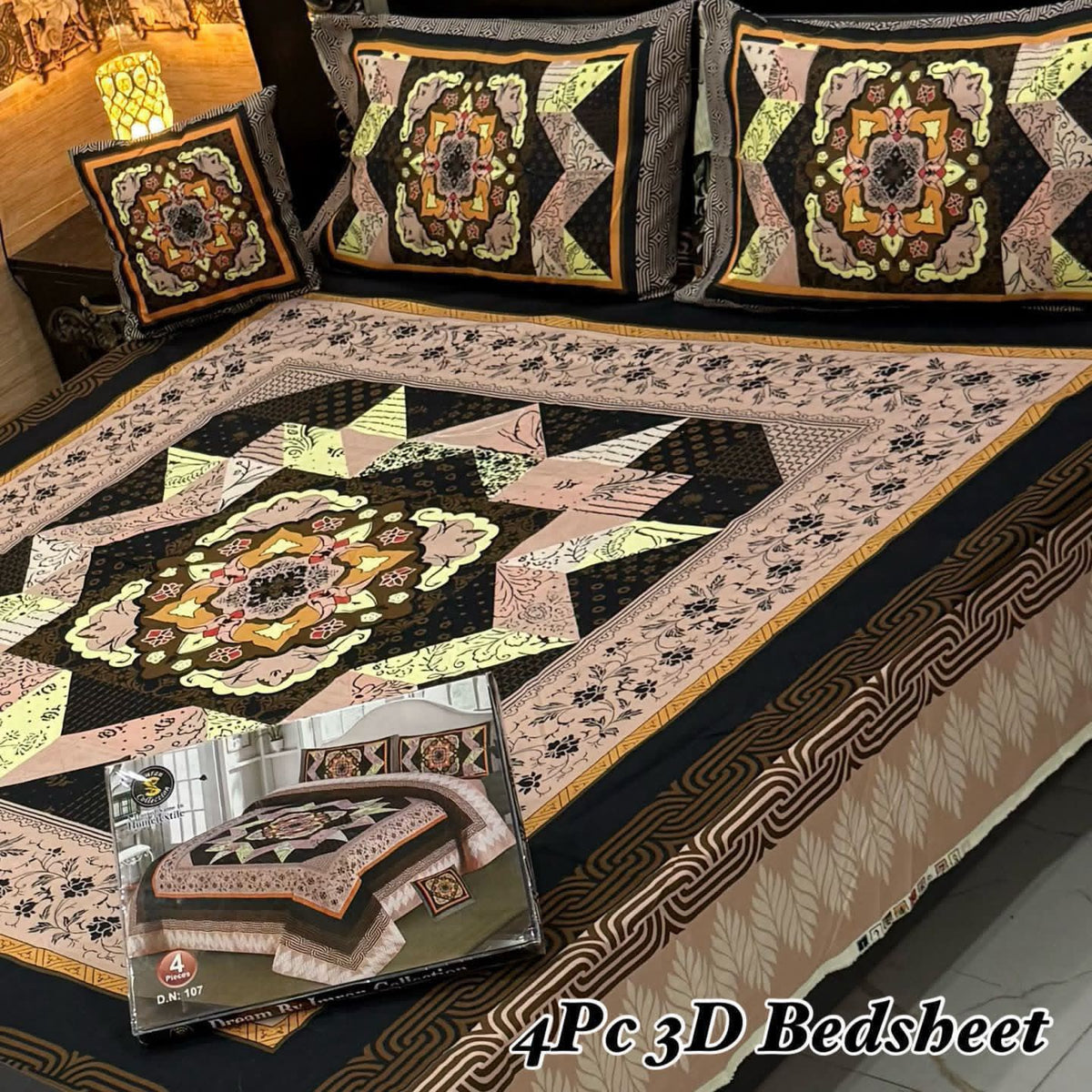4Pc 3D Panel Bedsheet🔥 New variety stock