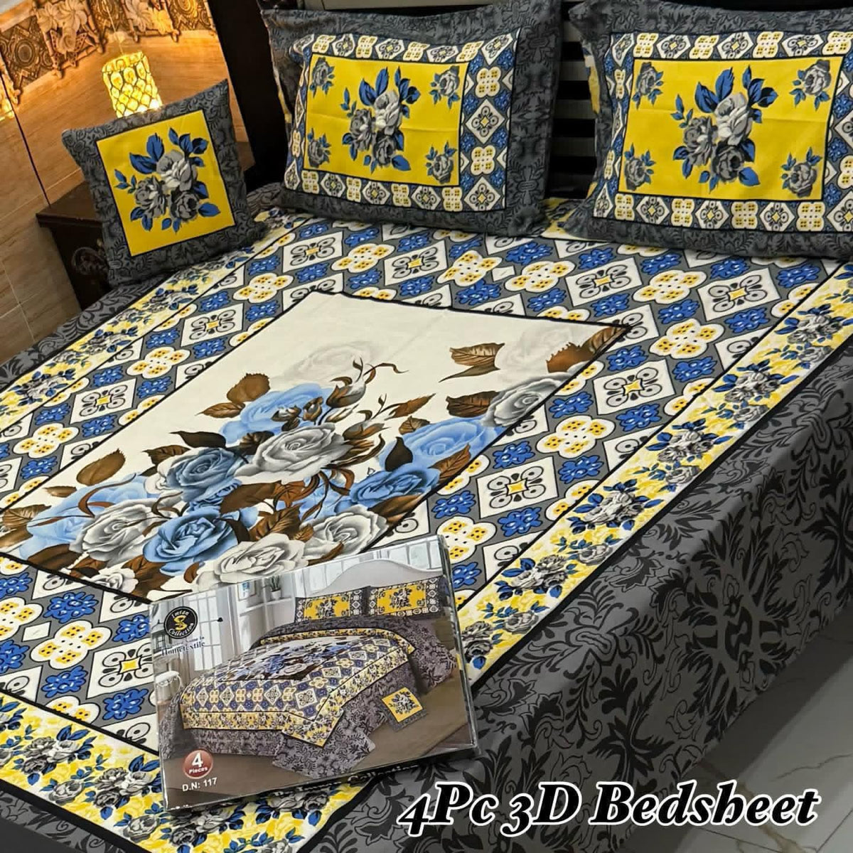 4Pc 3D Panel Bedsheet🔥 New variety stock