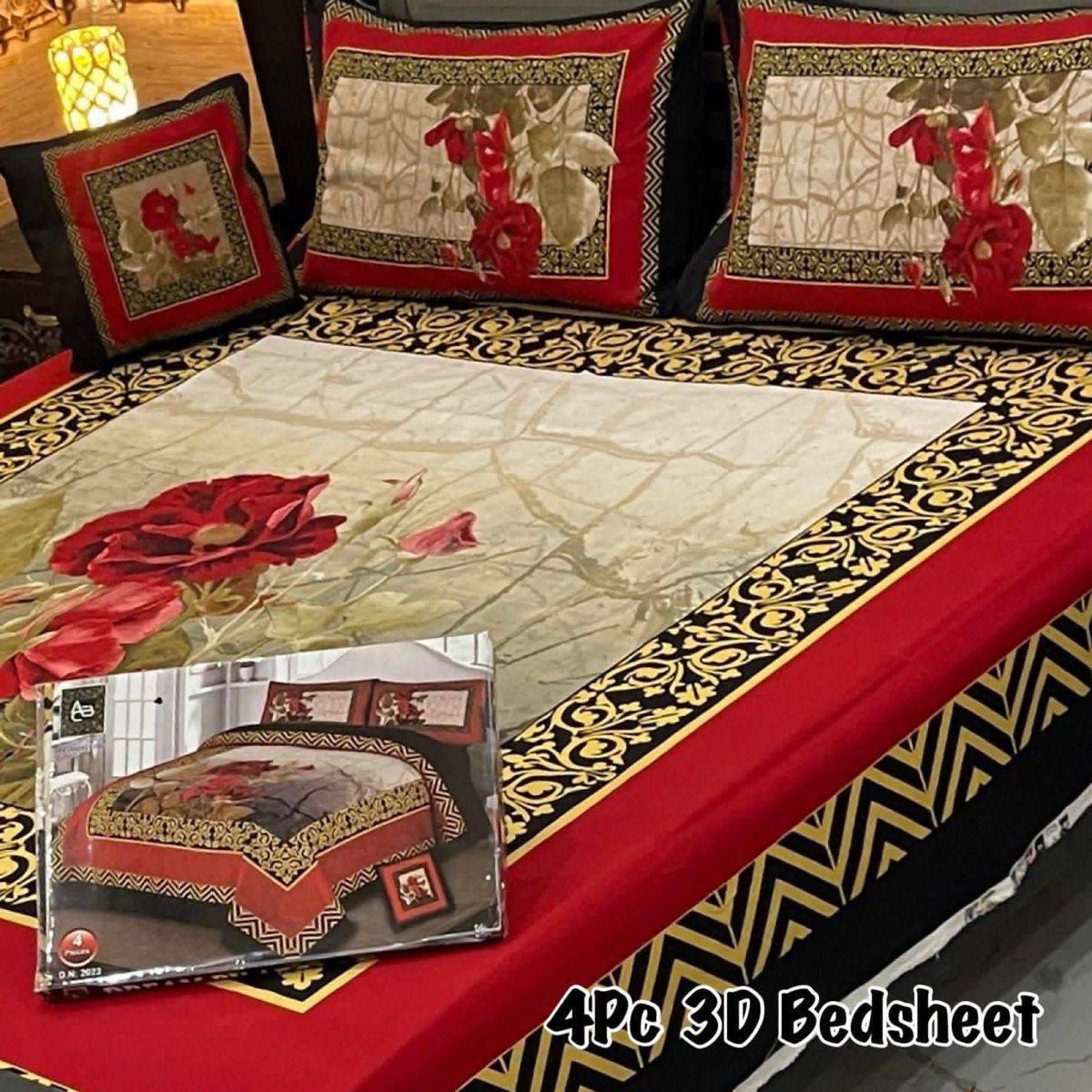 4Pc 3D Panel Bedsheet🔥 New variety stock